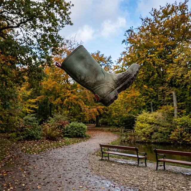 Gummistøvler på græsplæne. Skal kastes til teambuilding øvelsen Chucking Wellies